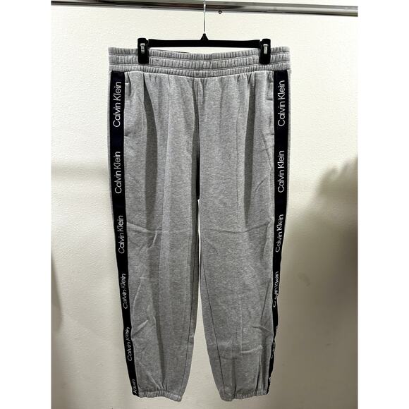 Calvin Klein Performance Womens Eco Fleece Logo Stripe Grey Heather Pants 2XL - Picture 1 of 7